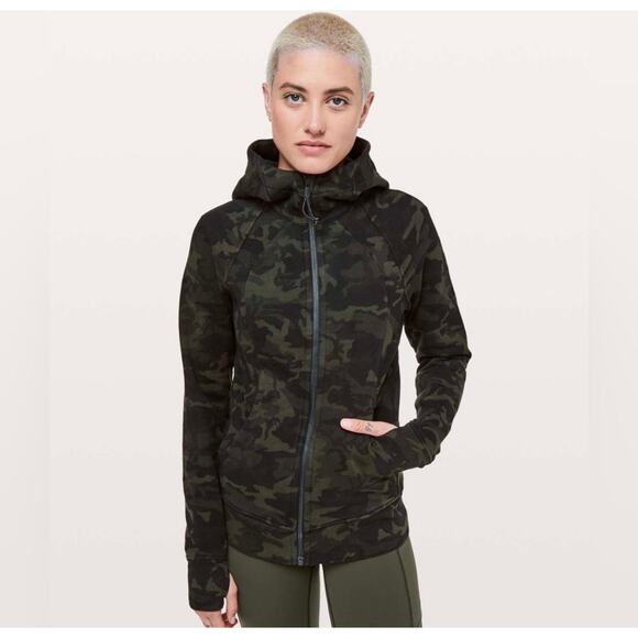 Lululemon Women's Camo Scuba Fleece Full Zip Hoodie Jacket‎ Black Green Size 6 - Picture 1 of 11